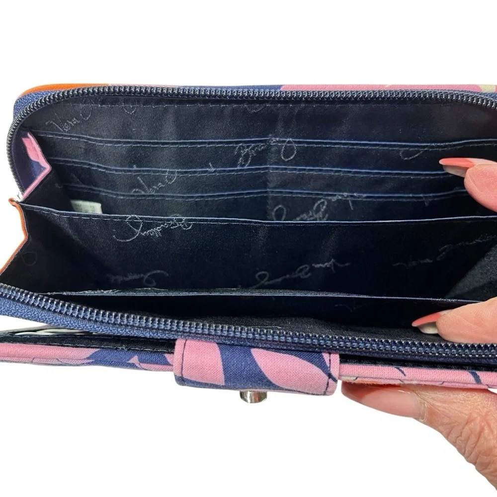 Vera Bradley Flamingo Blue Pink Flora Turnlock Wallet